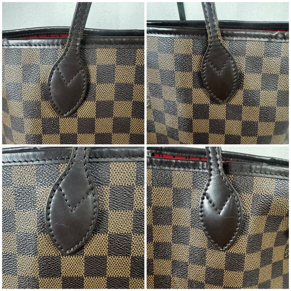 Louis Vuitton Neverfull MM Damier Ebene Tote Bag Cherry Red Interior Brown Check - Picture 10 of 16